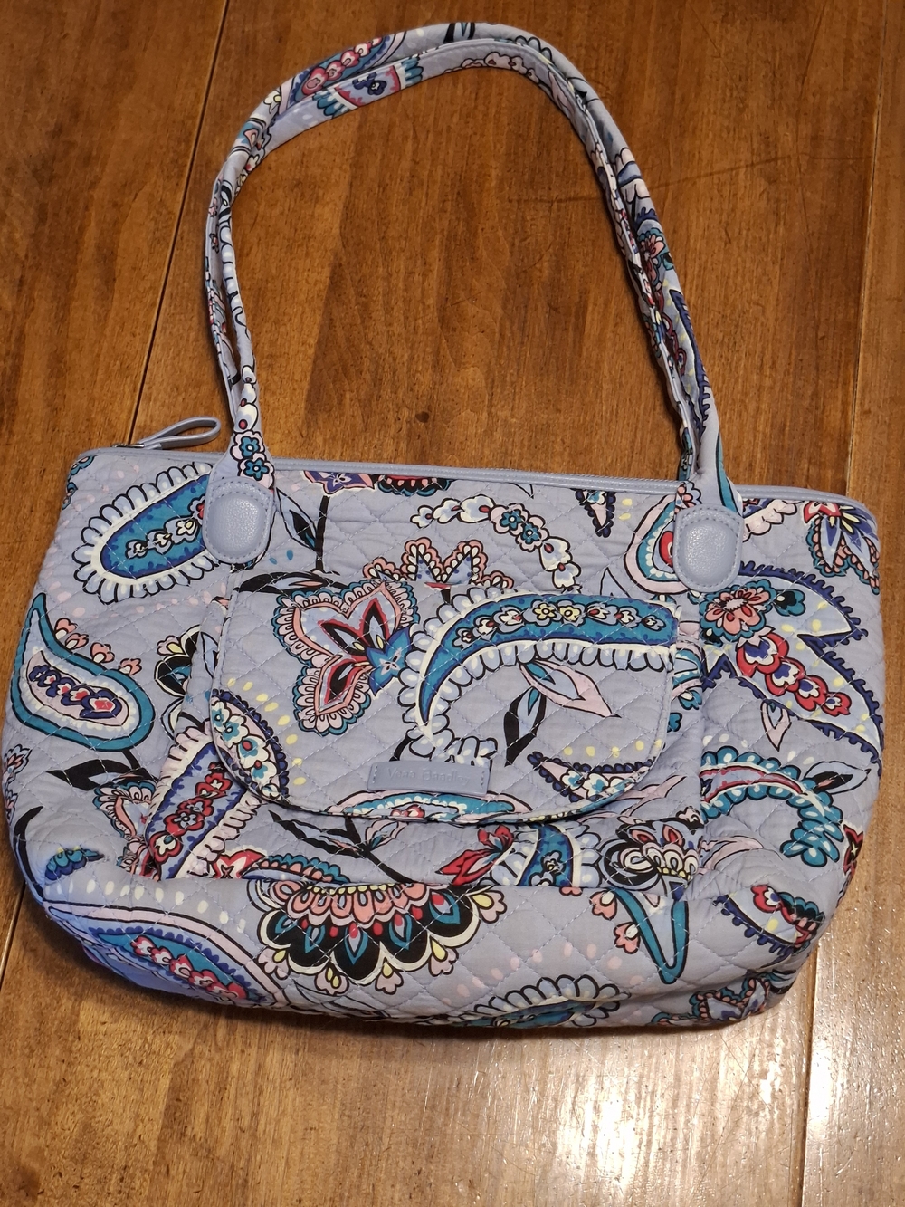 Vera Bradley Quilted Paisley Shoulder Bag in Light Gray with Teal, Blue and Pink